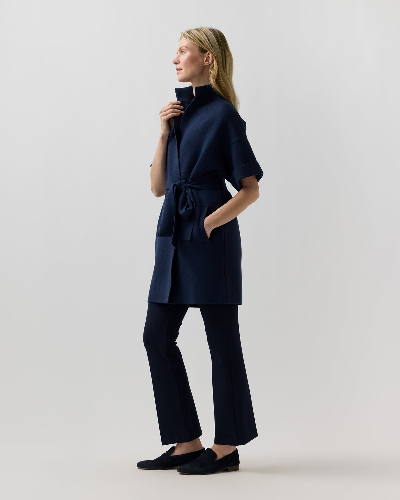 Julia Cardigan in Heather Navy Extra Fine Merino Wool
