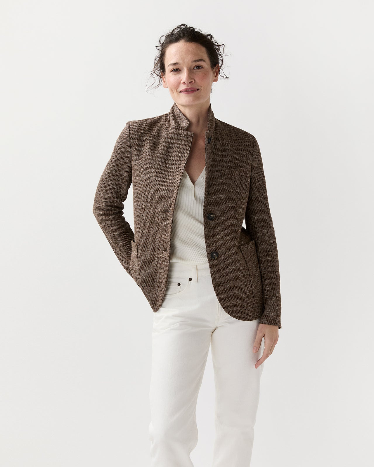 Stand Up Collar Blazer in Brown
