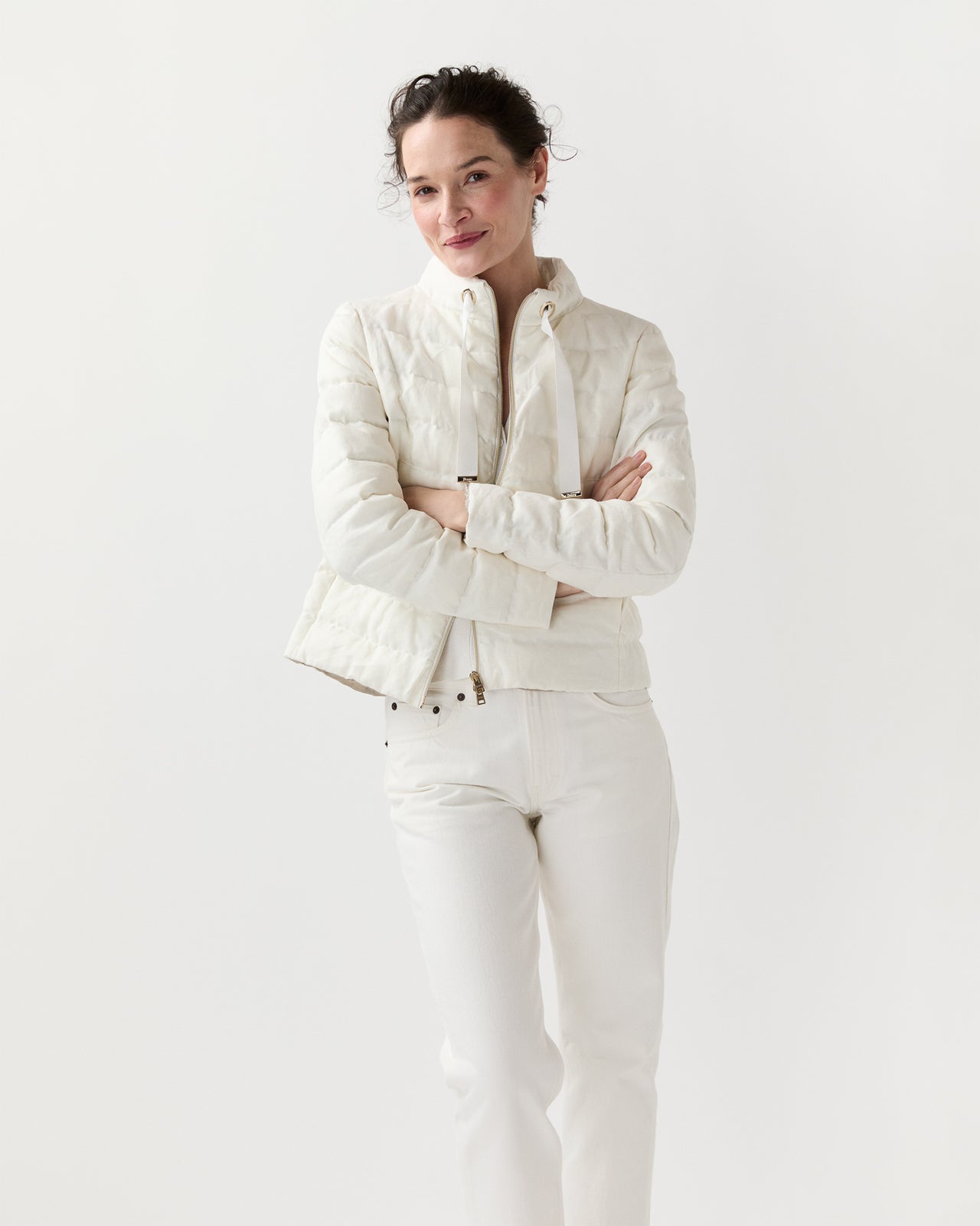Linen Quilted Short Jacket in White