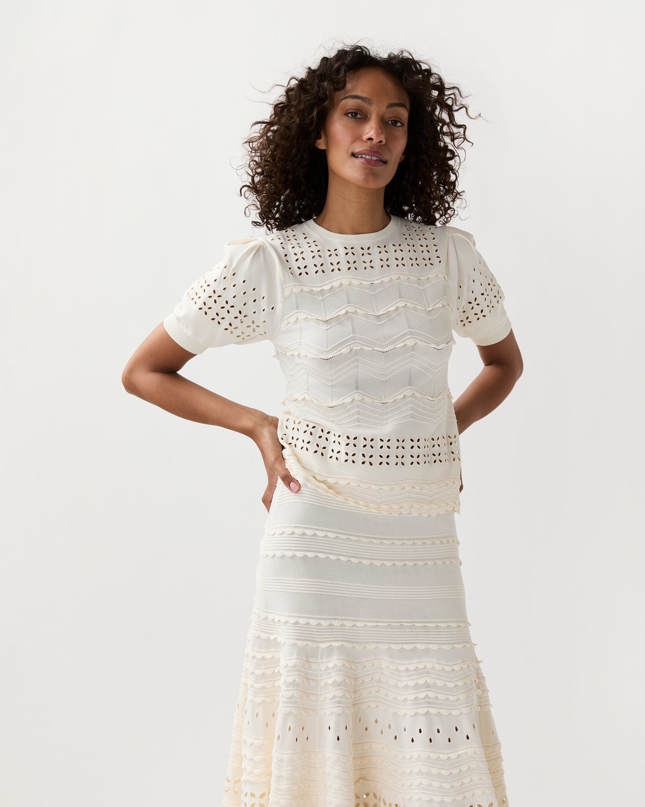 Marcelena Eyelet Top in Cowrie