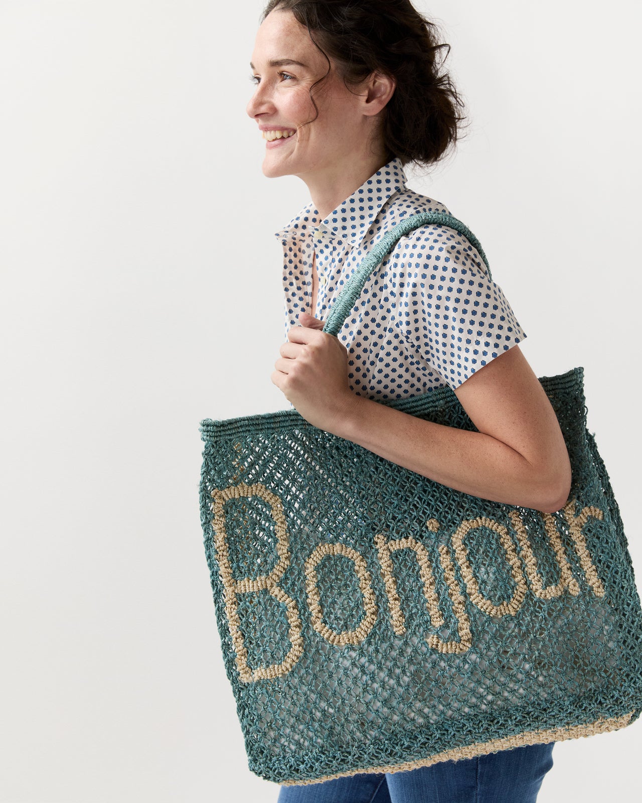 Large Bonjour Tote in Sky/Natural