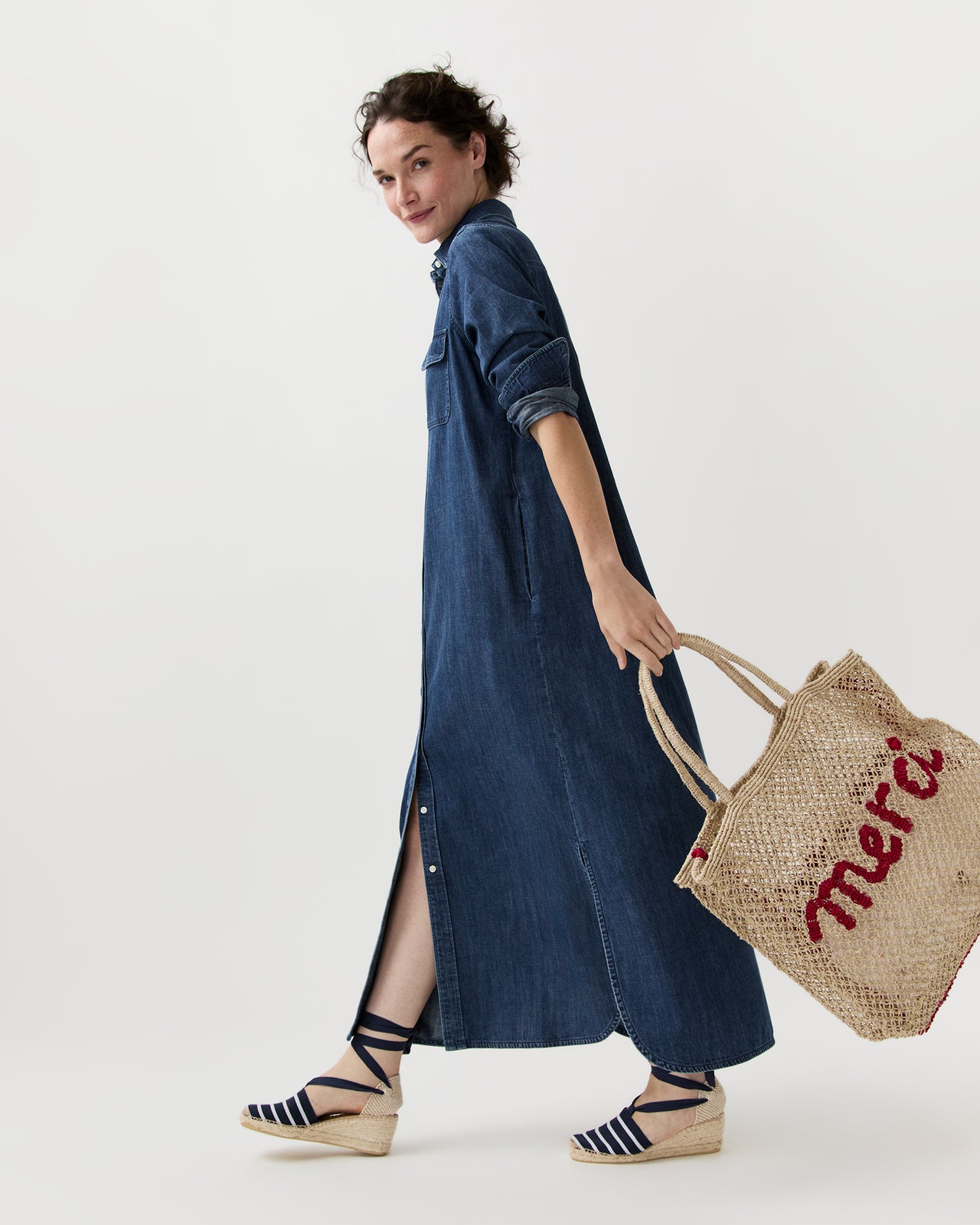 Large Merci Tote in Natural/Raspberry