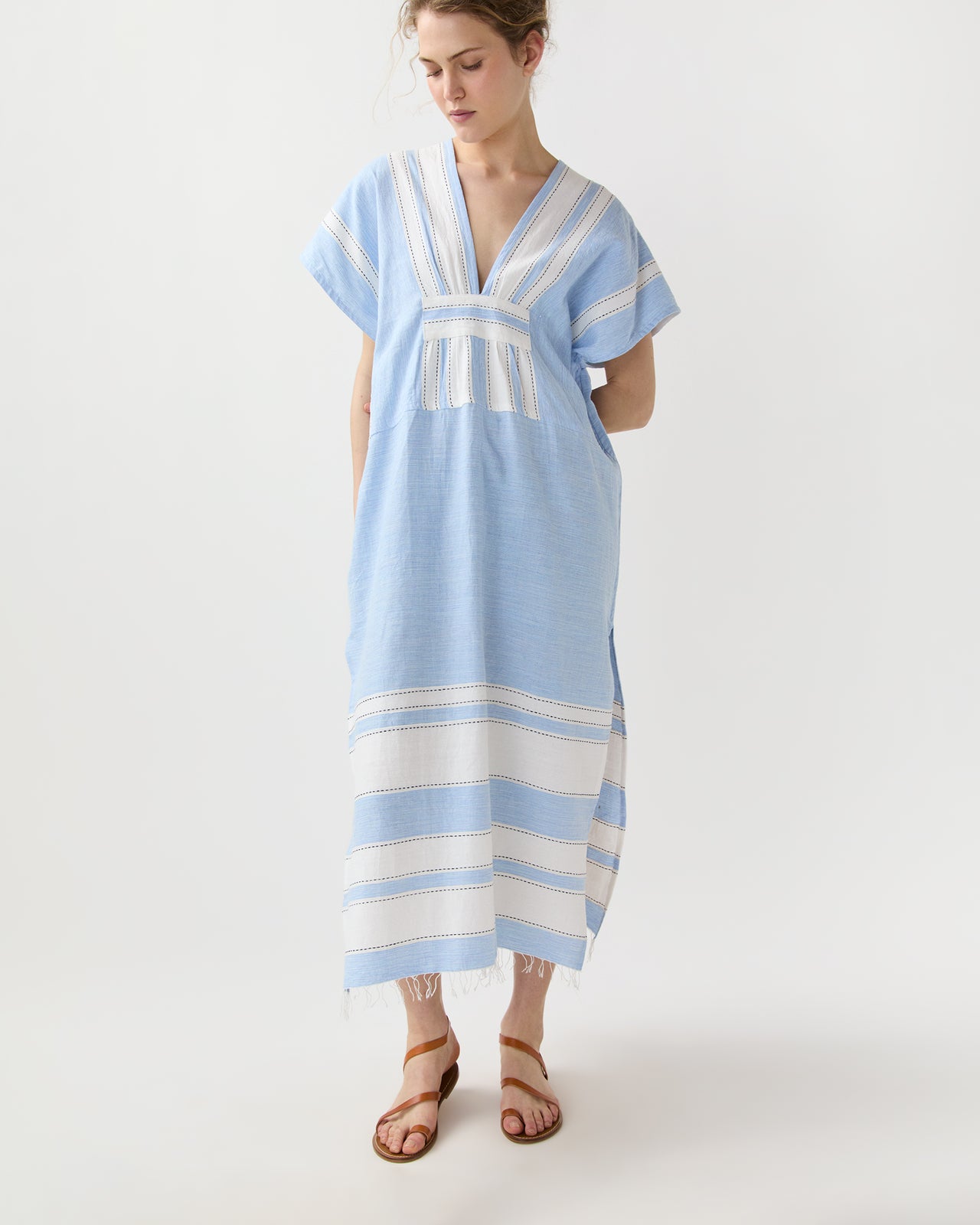 Gasira V-Neck Caftan in Debre Sky
