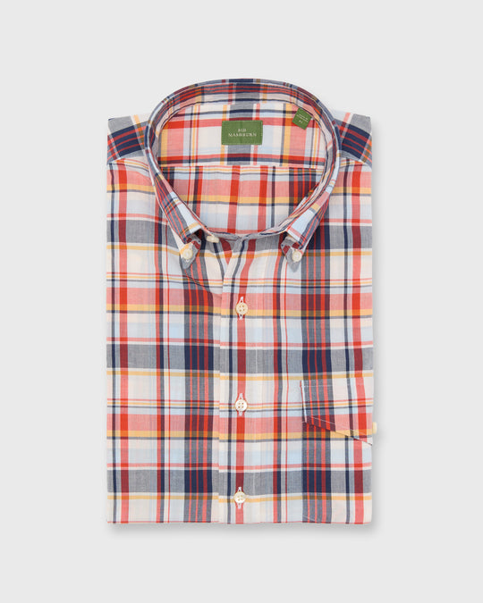Short-Sleeved Button-Down Sport Shirt in Sky/Red/Navy Lightweight Oxford