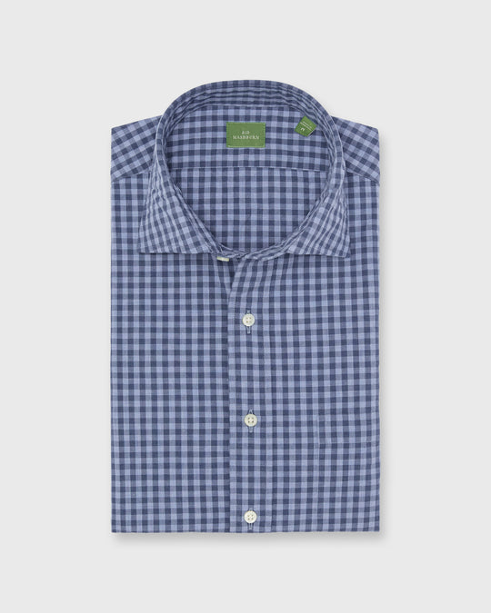 Spread Collar Sport Shirt in Heather Blue Multi Gingham