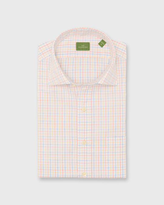 Spread Collar Sport Shirt in Red/Sky/Yellow Tattersall Poplin