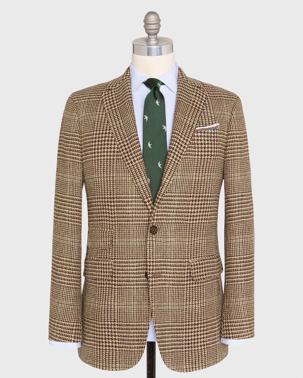 Virgil No. 2 Jacket in Chocolate/Tan/Sage Glen Plaid Hopsack