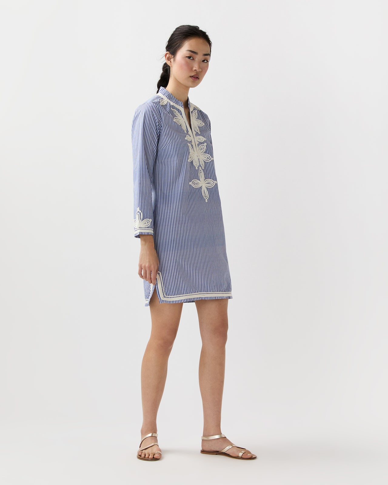 Casablanca Mini Dress in Light Blue Stripes