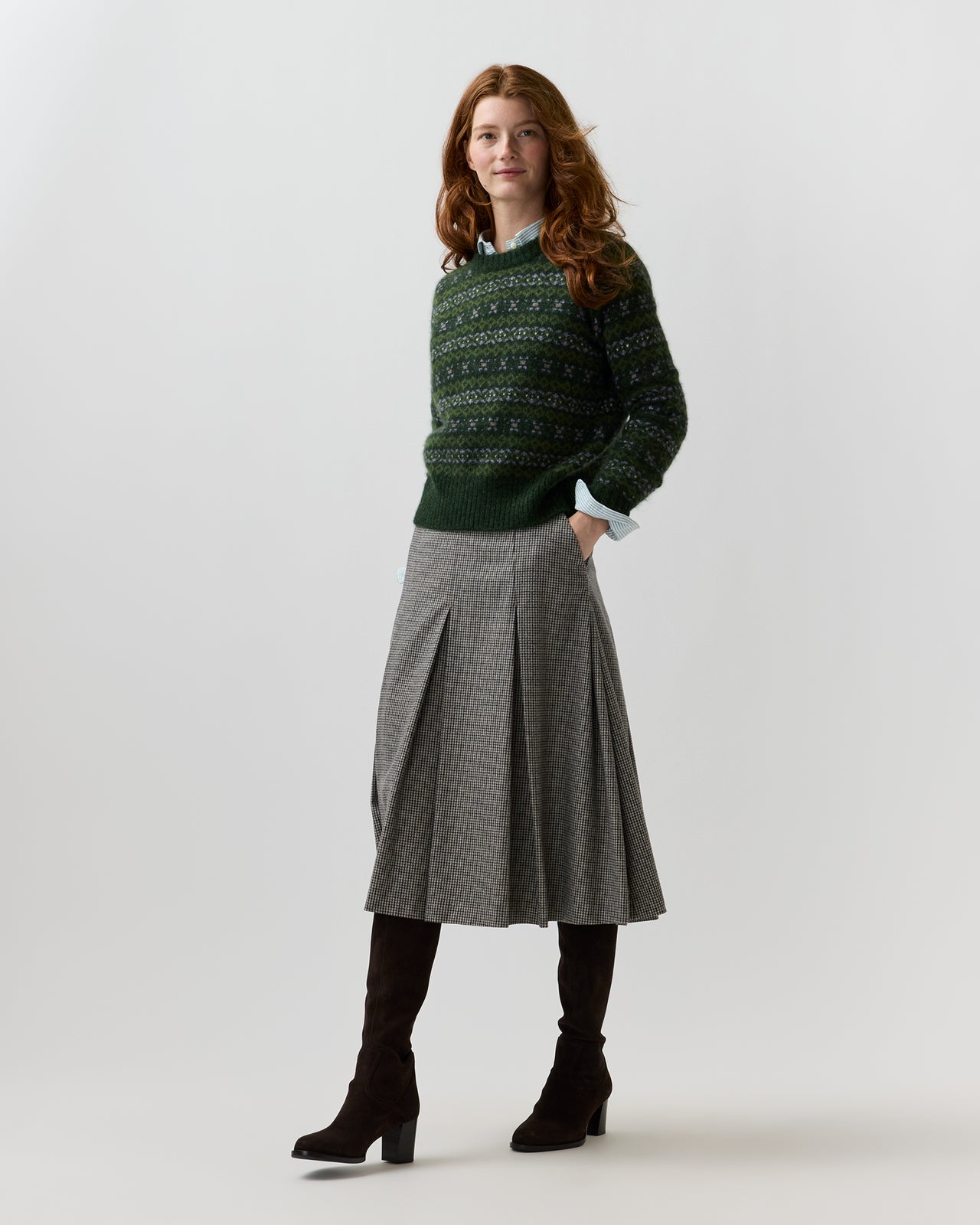 Alpine Fair Isle Sweater in Spruce/Multi Cashmere/Silk