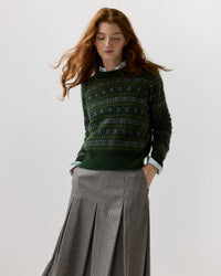 Alpine Fair Isle Sweater in Spruce/Multi Cashmere/Silk