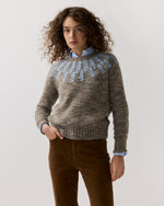 Load image into Gallery viewer, Corinna Sweater in Pewter/Blue Embroidered Wool/Alpaca
