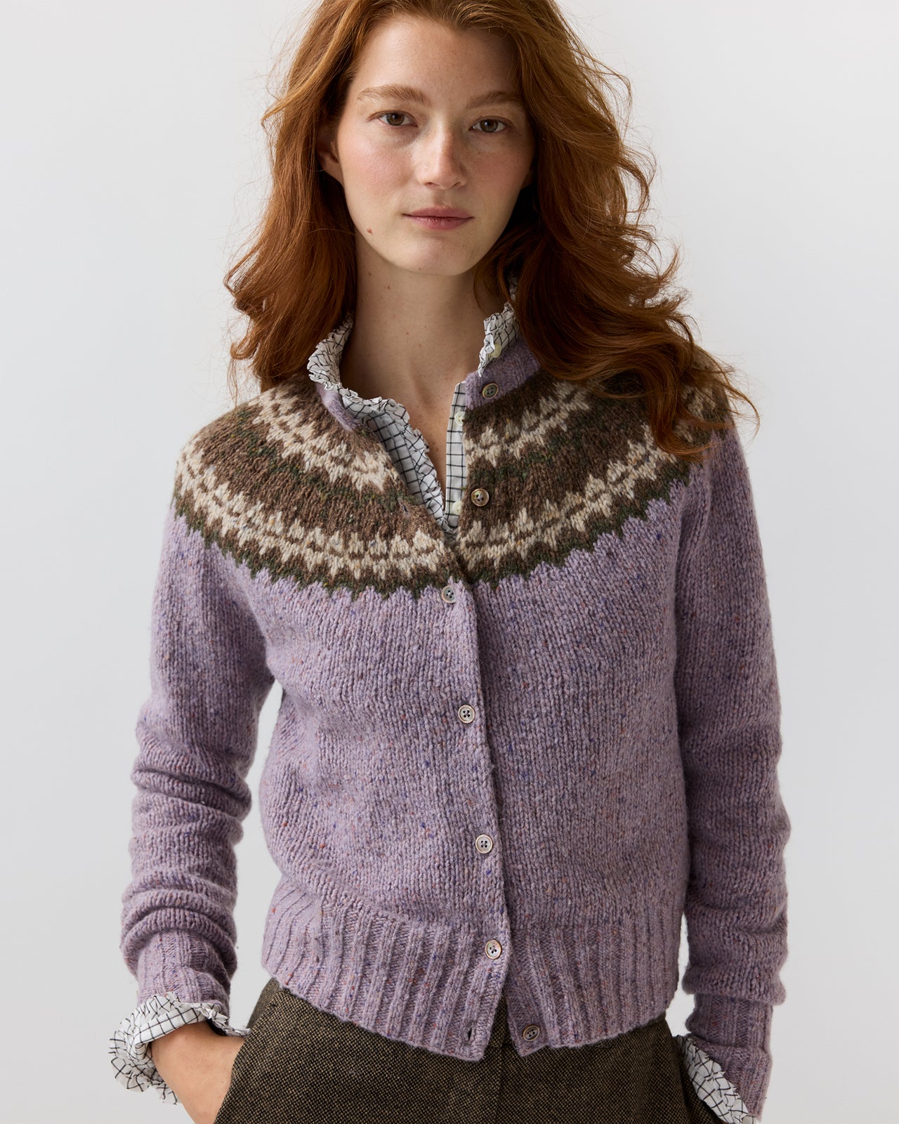 Marge Fair Isle Cardigan in Lavender Alpaca/Wool