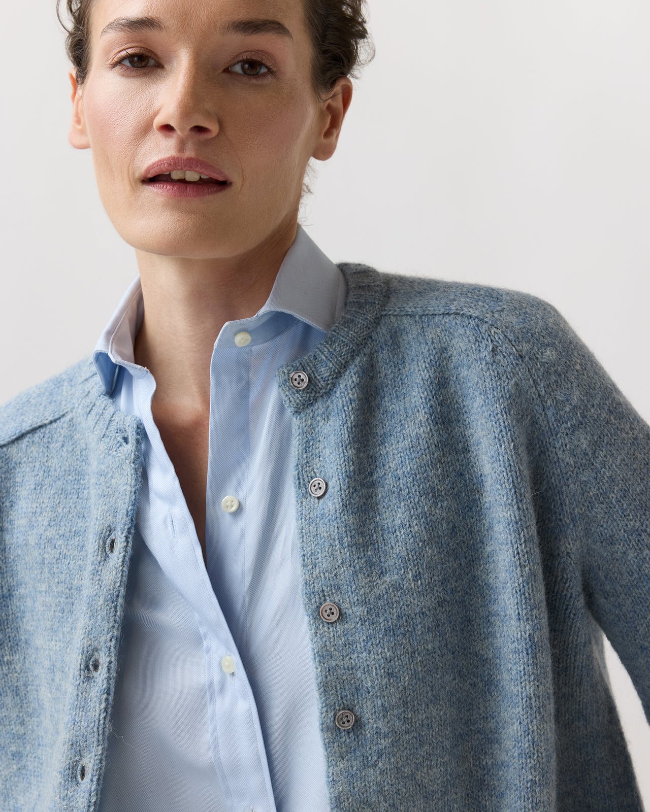 Romy Cardigan in Heather Blue Rustic Wool