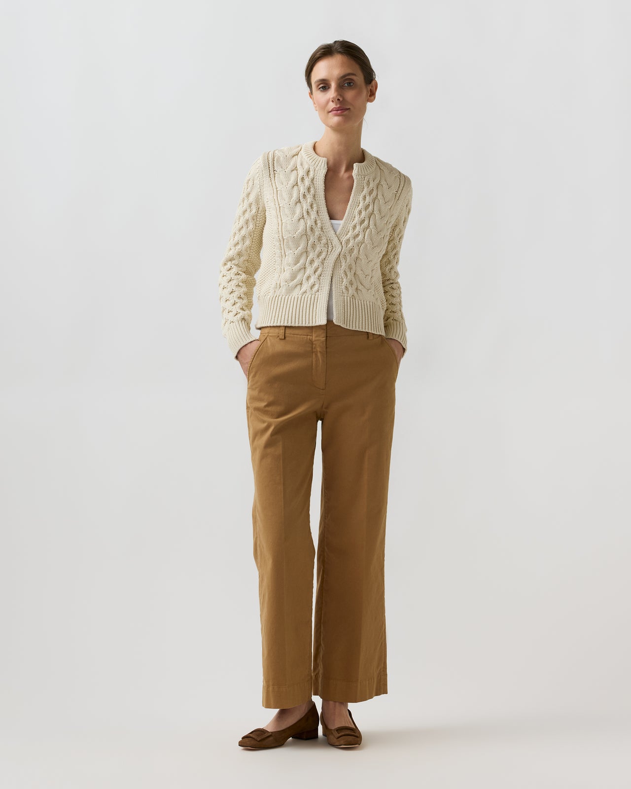 Naomi Cardigan in Cream Cotton Tape Yarn