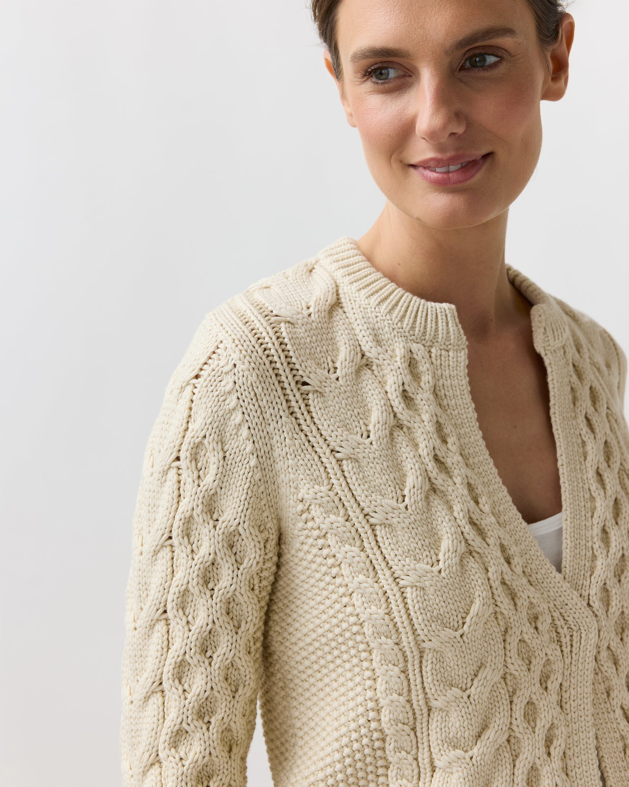 Naomi Cardigan in Cream Cotton Tape Yarn
