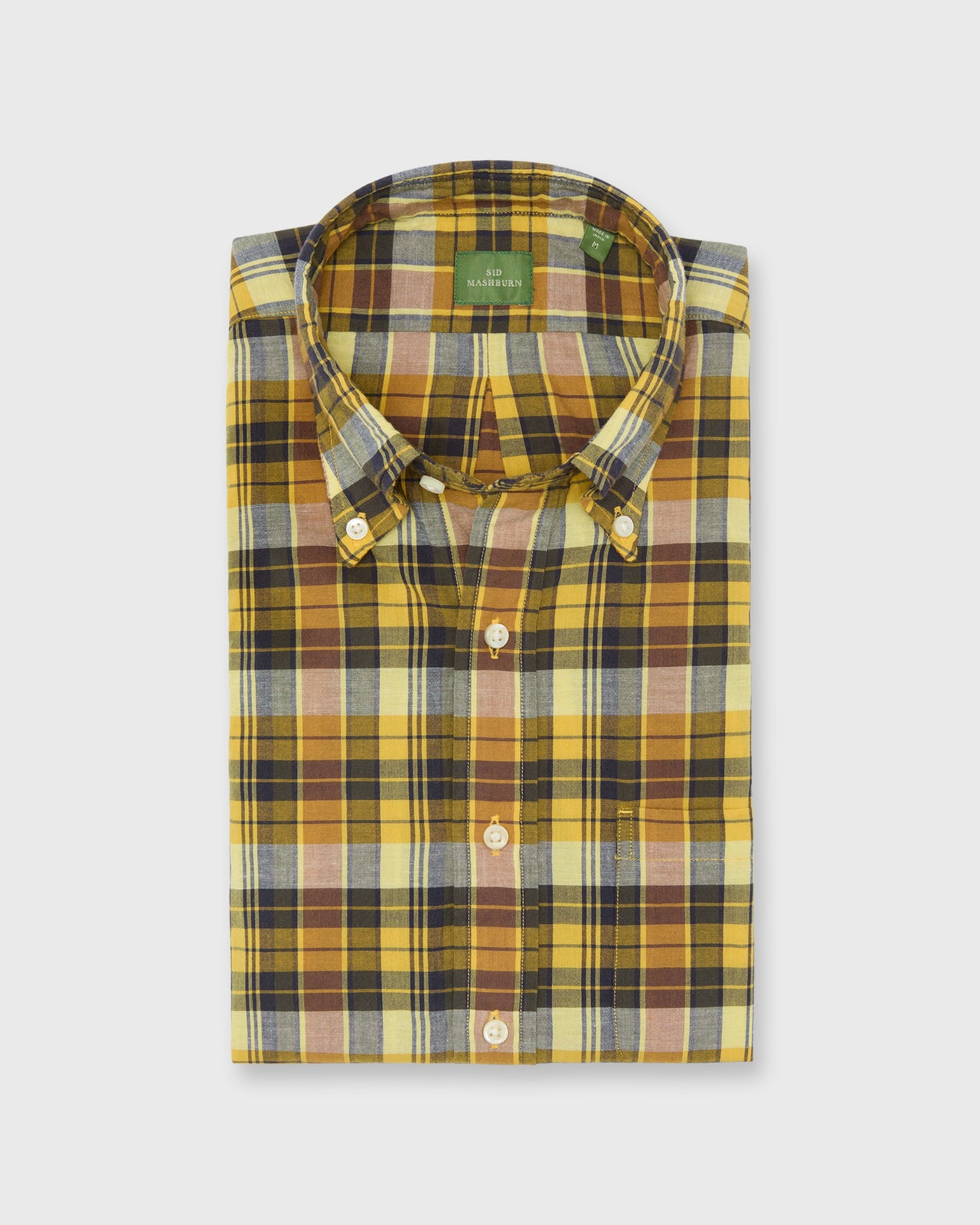 Button-Down Sport Shirt in Maize/Navy/Brown Madras