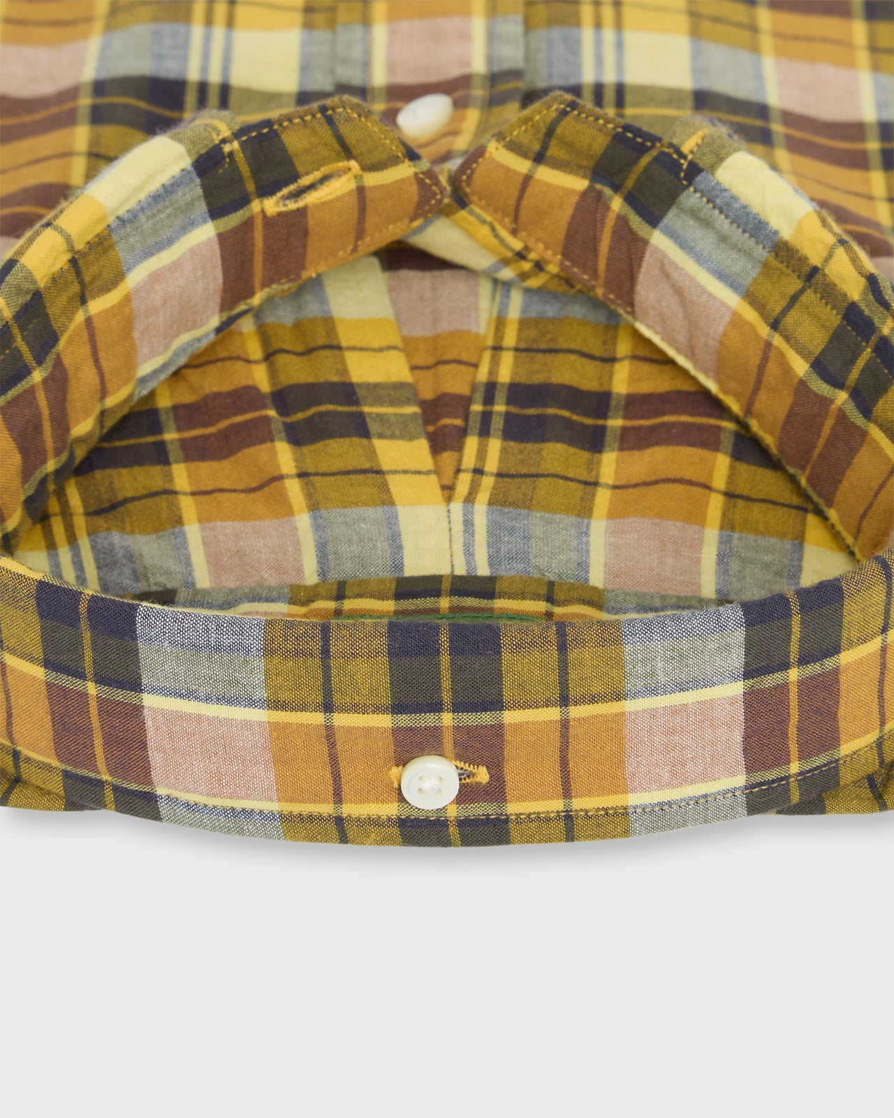 Button-Down Sport Shirt in Maize/Navy/Brown Madras