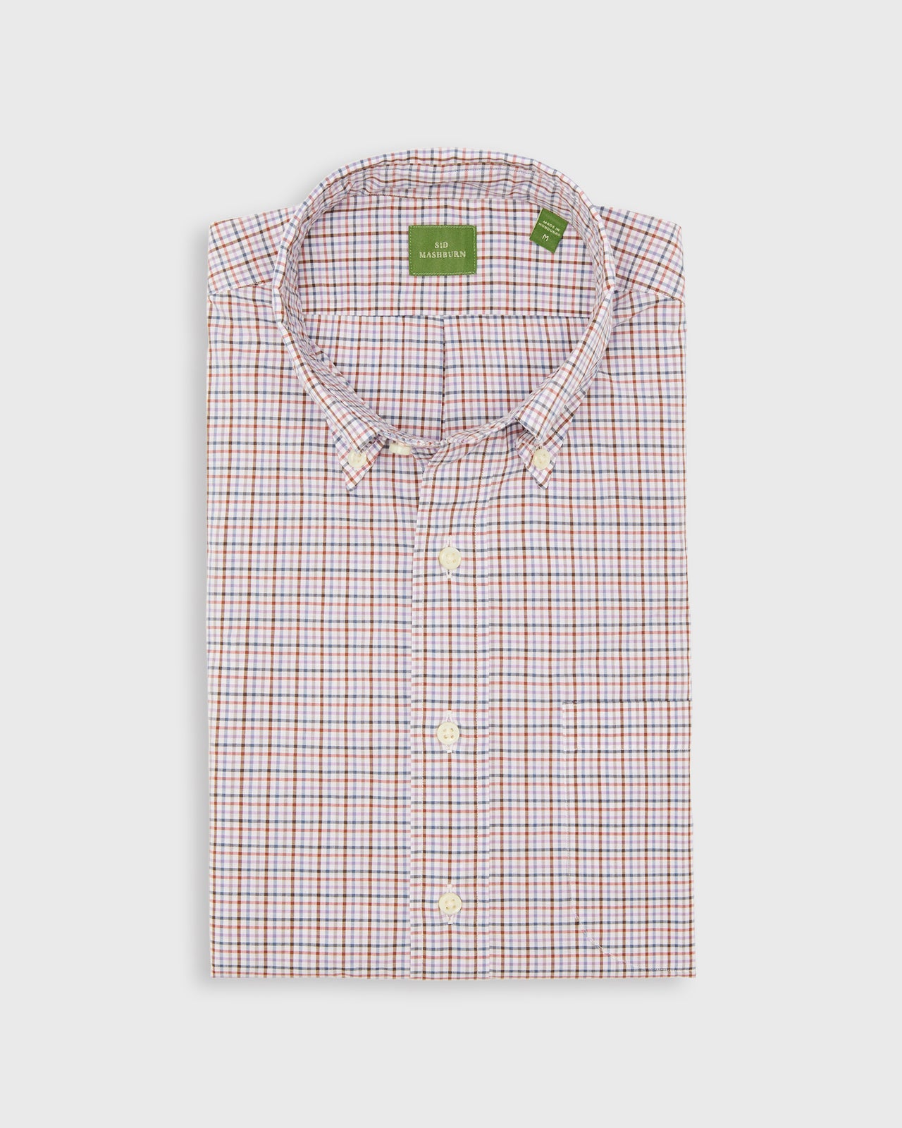 Button-Down Sport Shirt in Orchid/Rust/Blue Tattersall Poplin