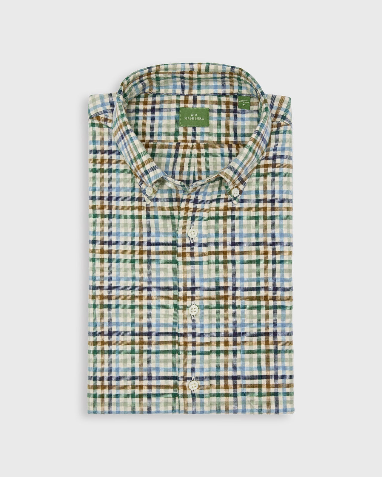 Button-Down Sport Shirt in Green/Blue/Umber Check Flannel