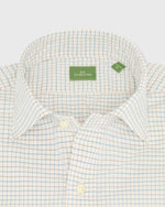 Load image into Gallery viewer, Spread Collar Sport Shirt in Bone/Green/Blue Tattersall Poplin
