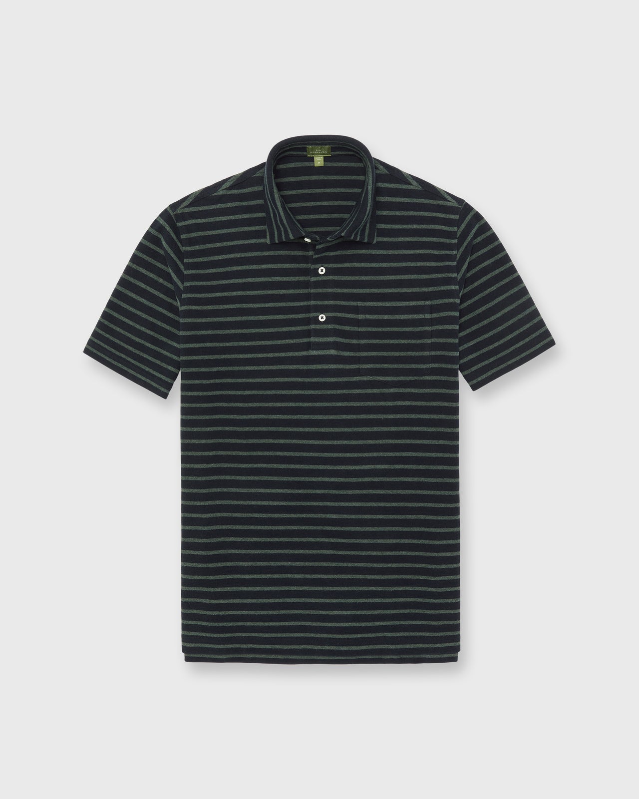 Short-Sleeved Polo in Navy/Sea Moss Stripe Pima Pique