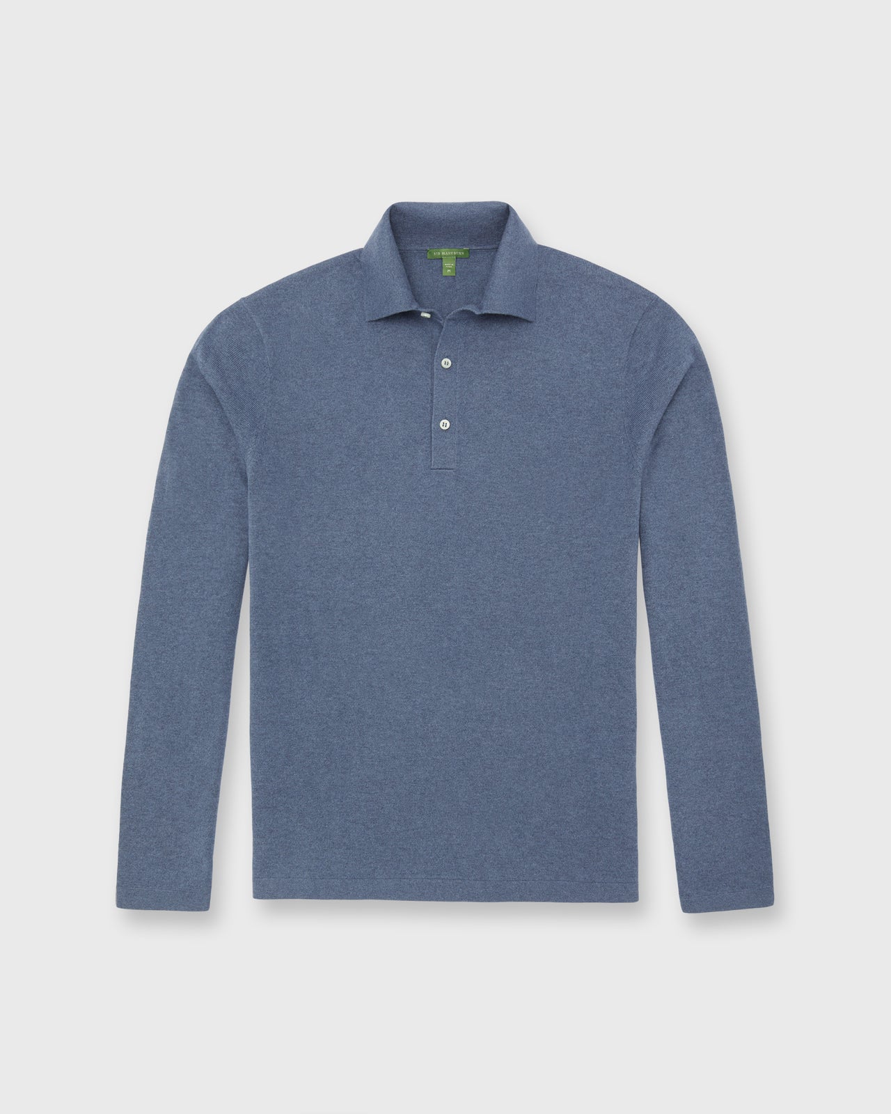 Long-Sleeved Rally Polo Sweater in Heather Blue Cotton/Cashmere