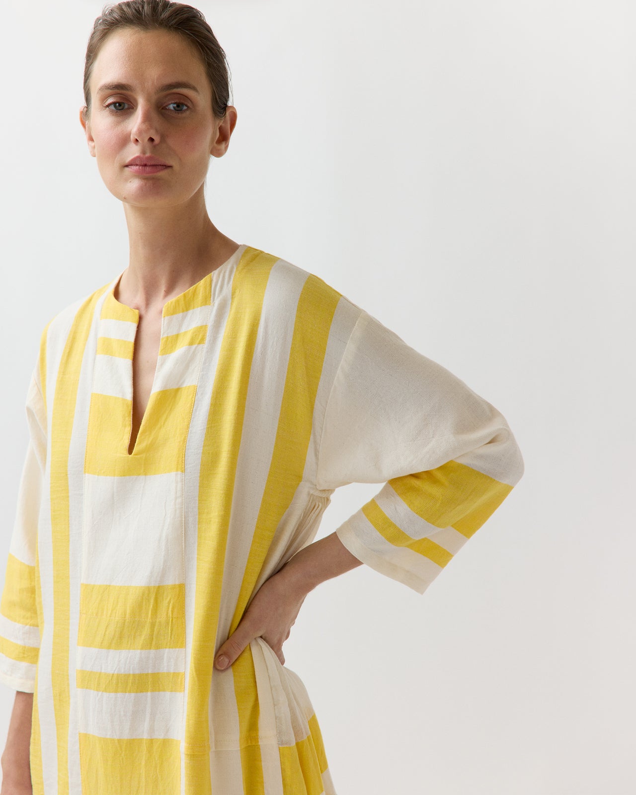 Fana V Neck Caftan in Mezimuri Yellow