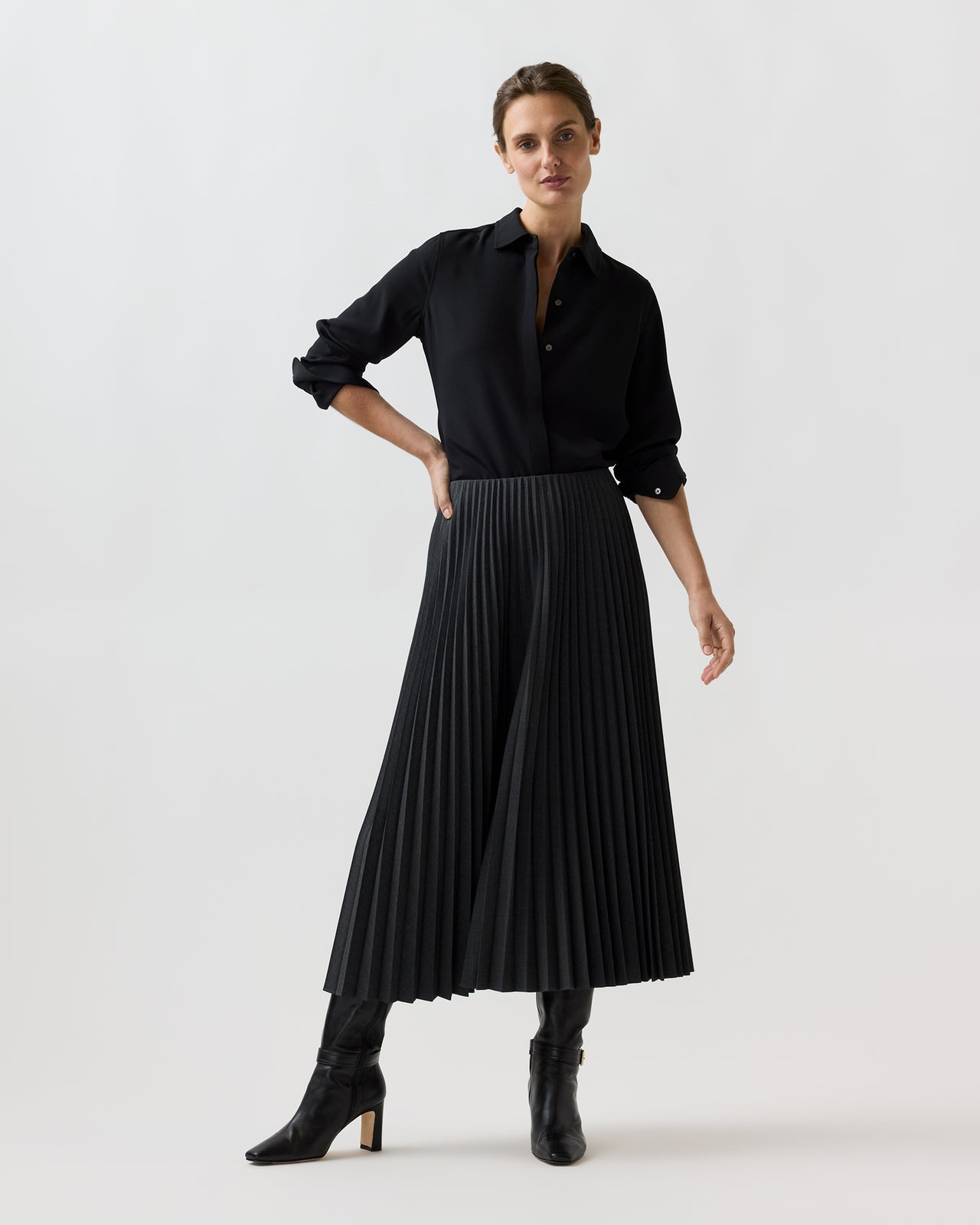 Classic Blouse in Black Silk Crepe De Chine