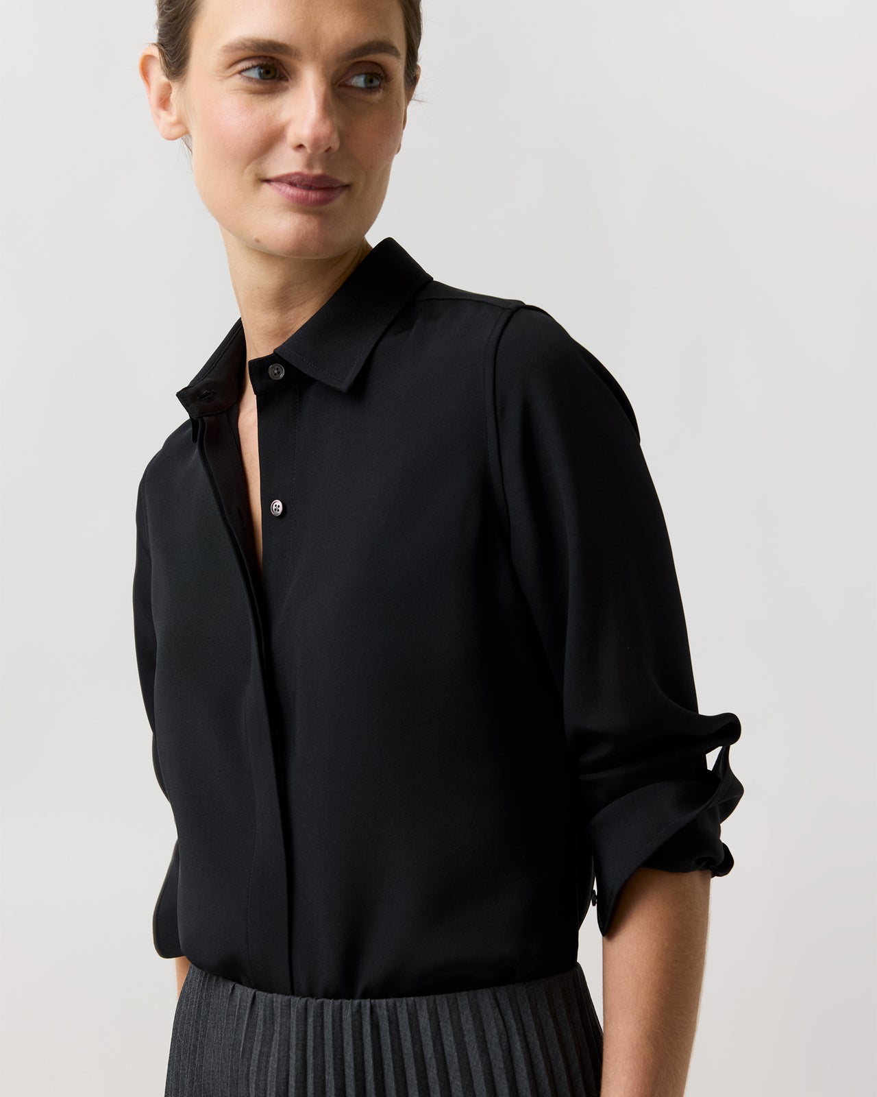 Classic Blouse in Black Silk Crepe De Chine