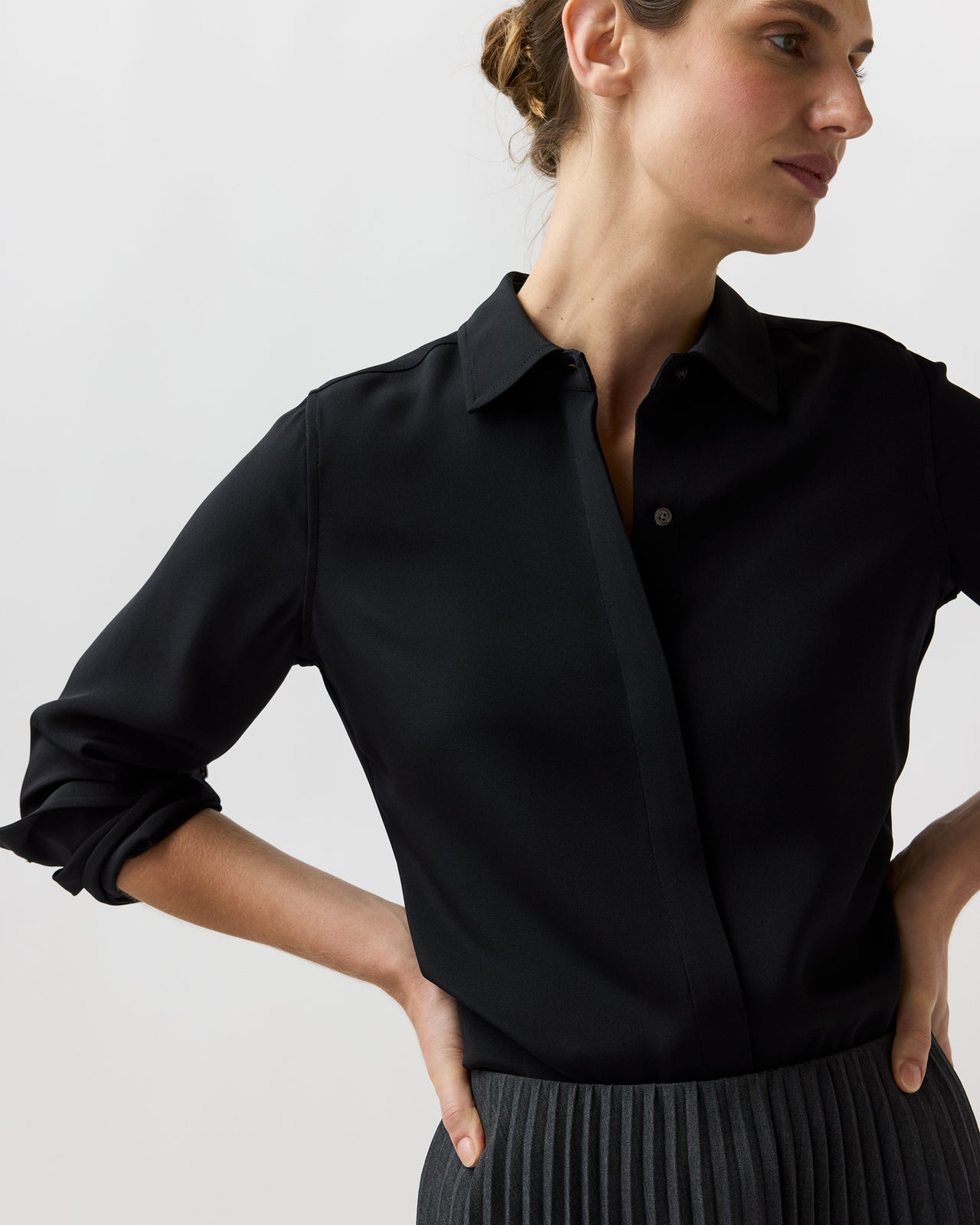 Classic Blouse in Black Silk Crepe De Chine