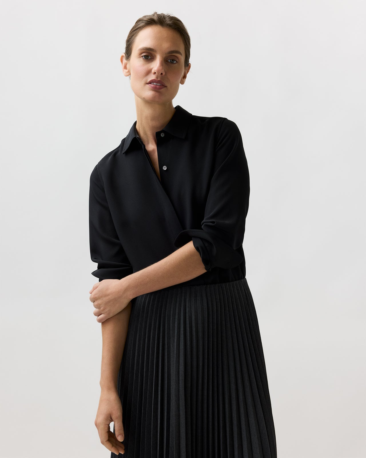Classic Blouse in Black Silk Crepe De Chine
