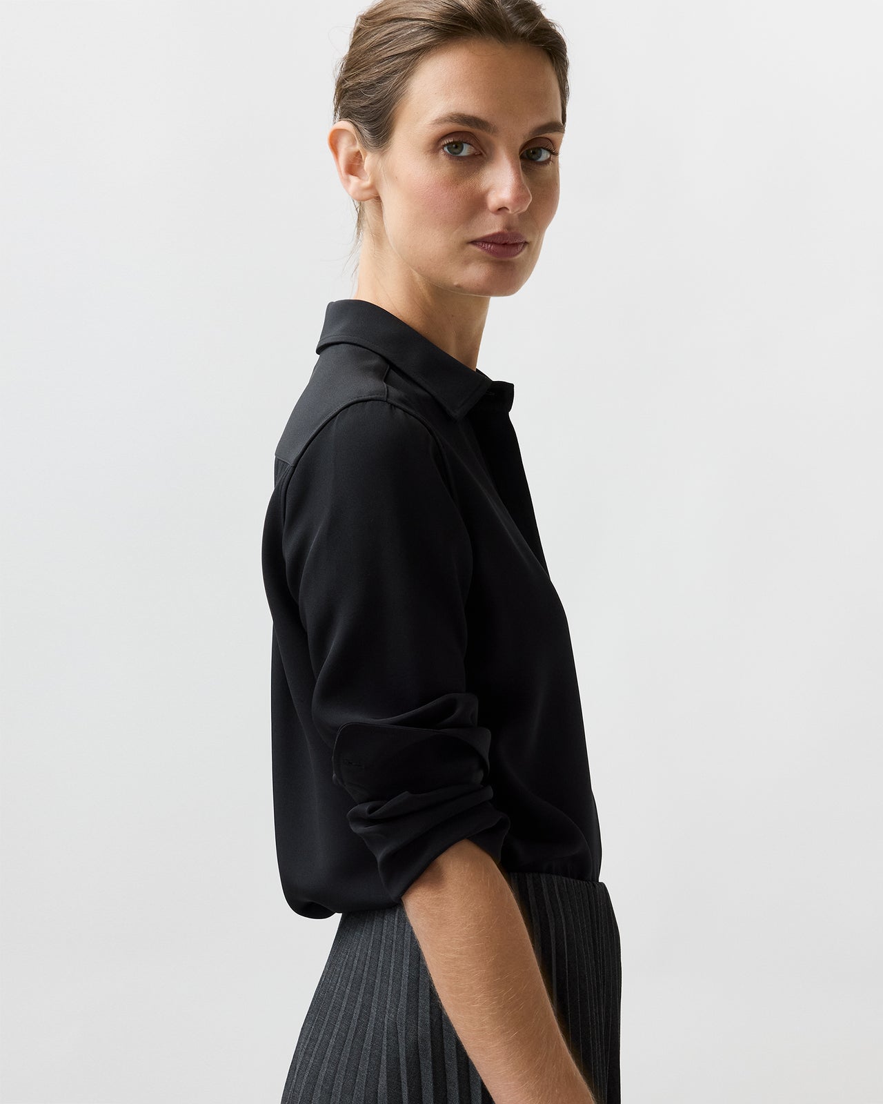 Classic Blouse in Black Silk Crepe De Chine