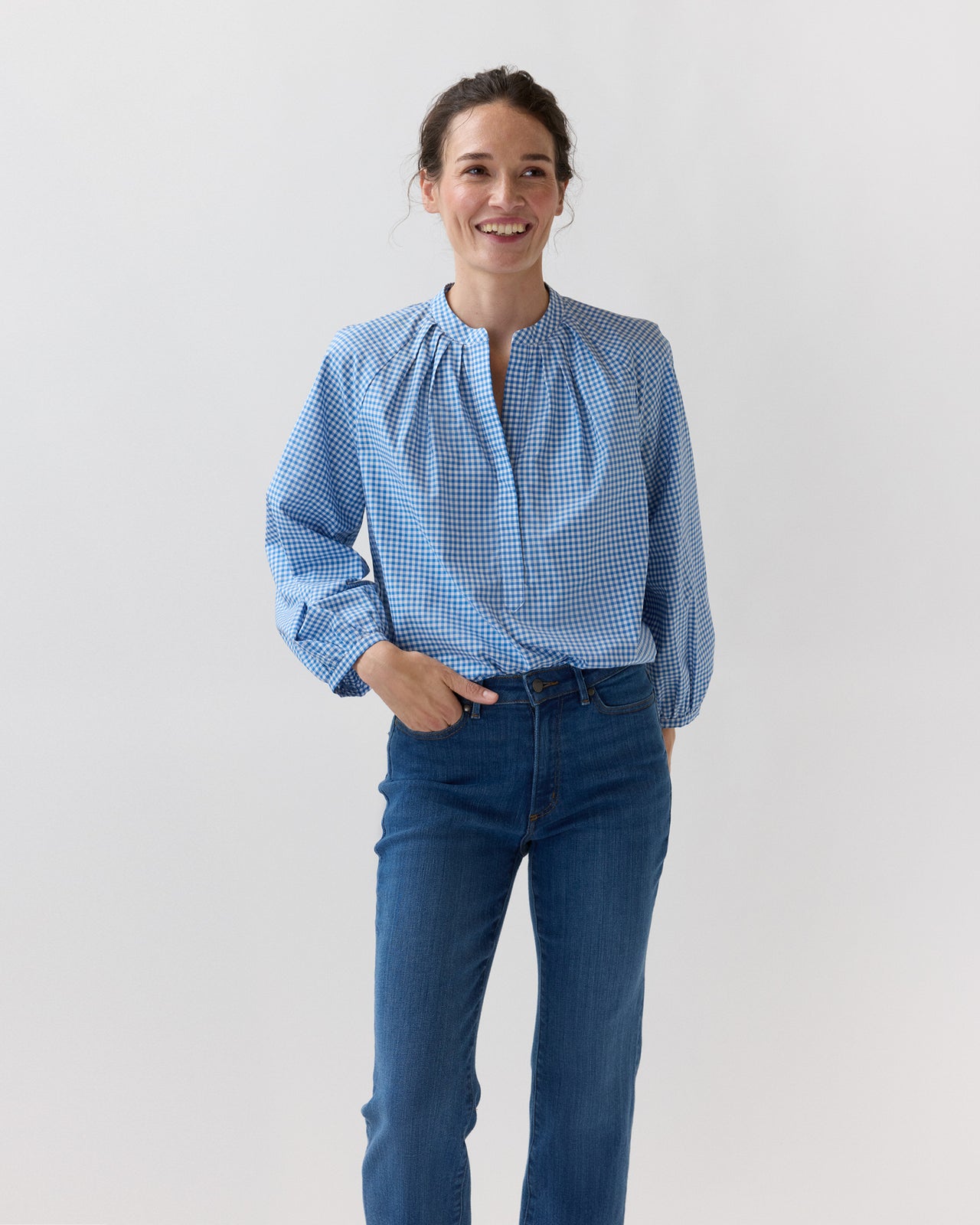 Sienna Top in Dutch Blue/White Gingham