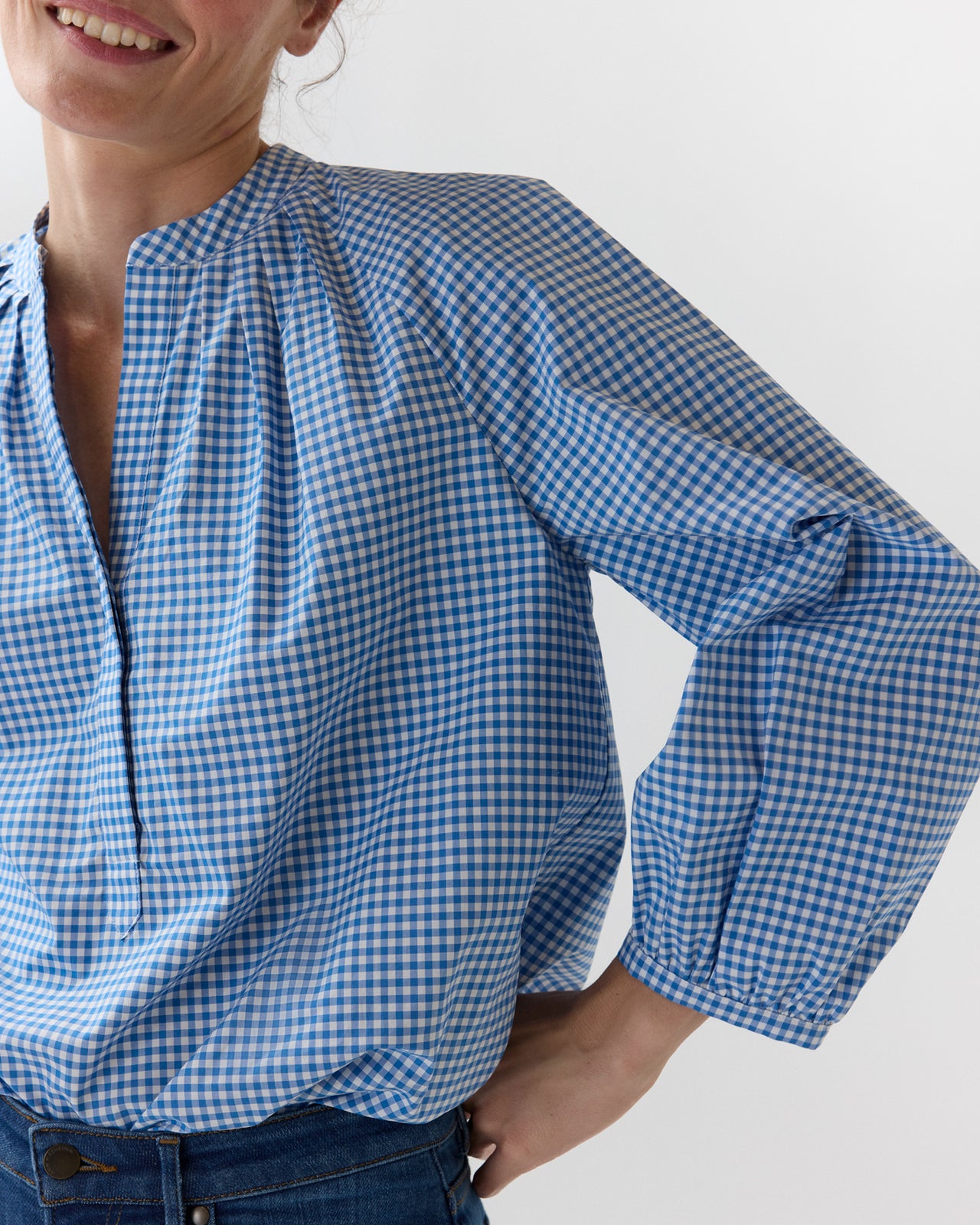 Sienna Top in Dutch Blue/White Gingham