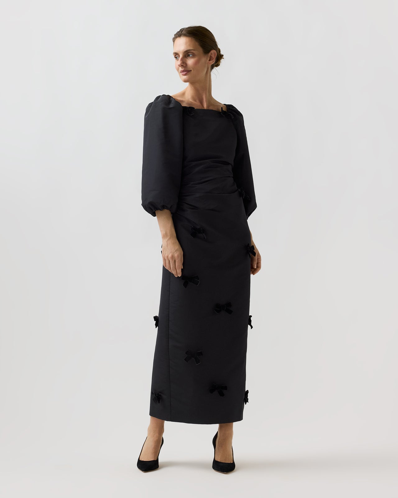 Antonia Dress in Black Silk Faille