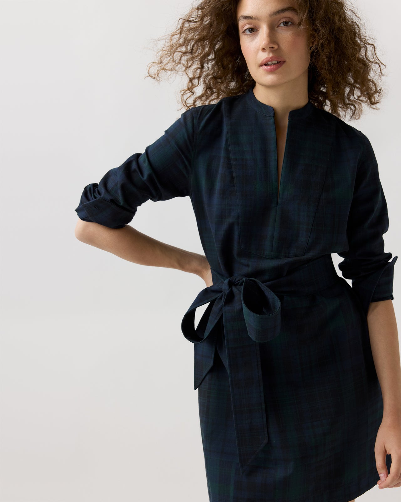 Mackey Dress in Blackwatch Patchwork Double-Weave
