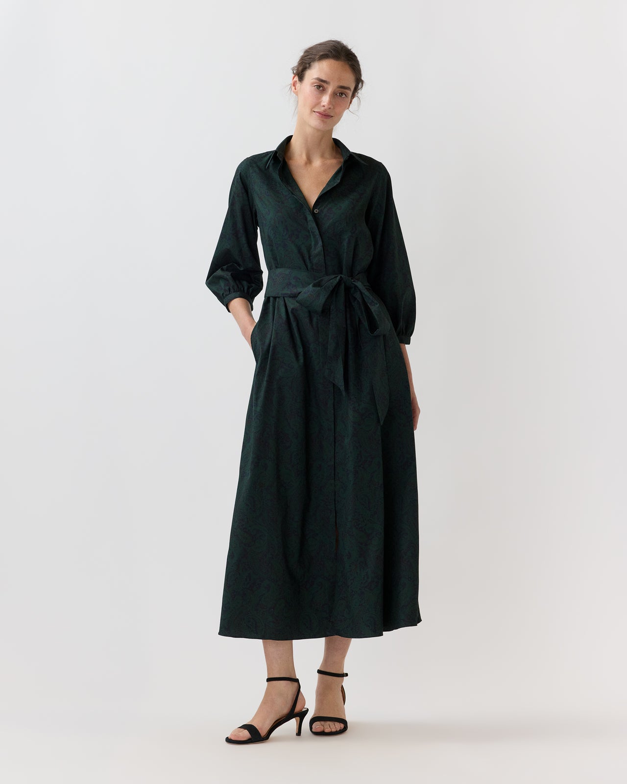 Virginia Dress in Navy/Forest Paisley Poplin