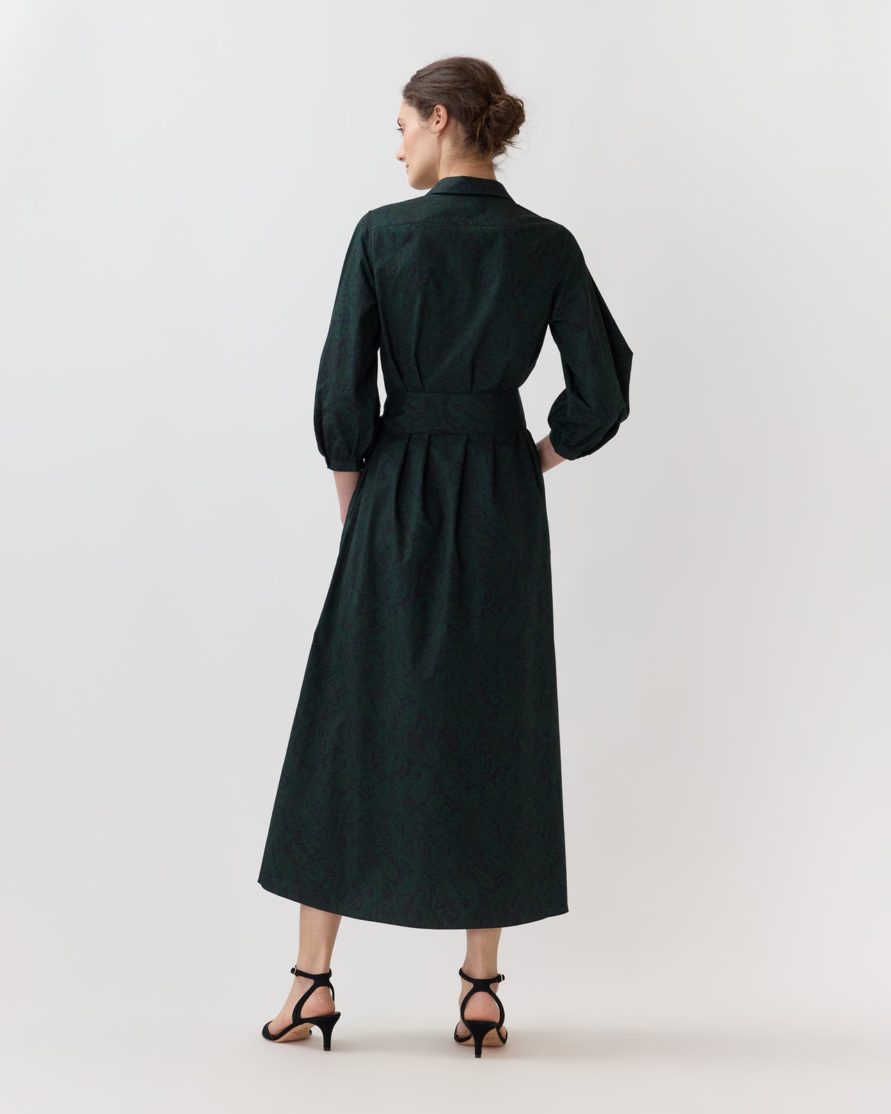 Virginia Dress in Navy/Forest Paisley Poplin