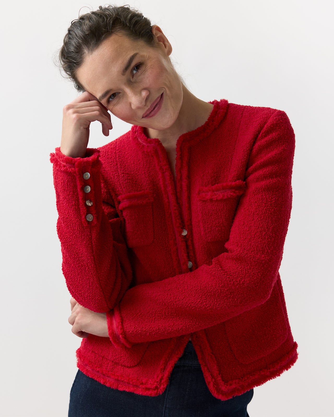 Essie Jacket in Red Boucle Tweed