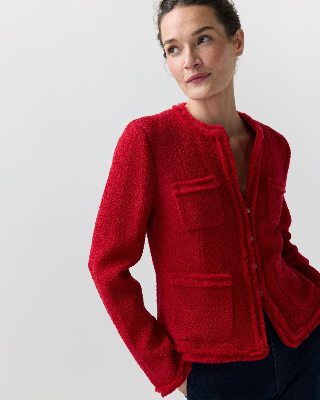 Essie Jacket in Red Boucle Tweed
