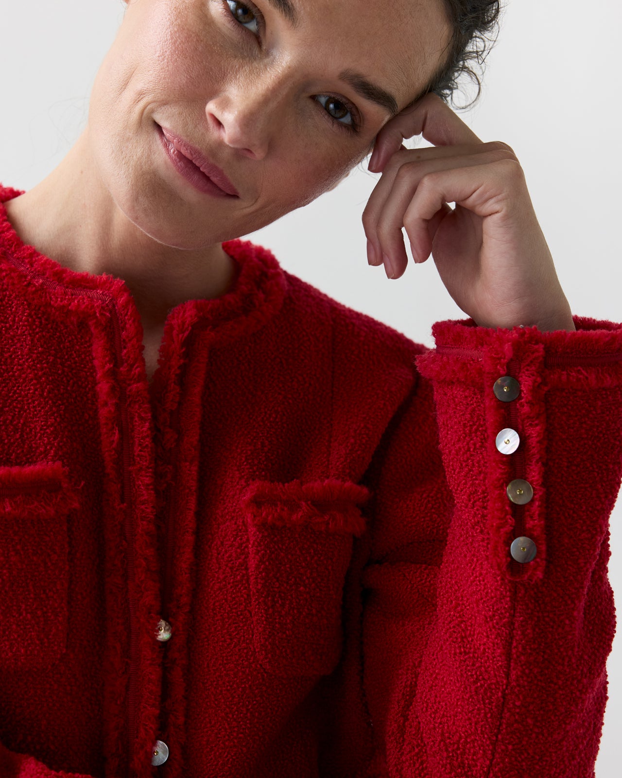 Essie Jacket in Red Boucle Tweed