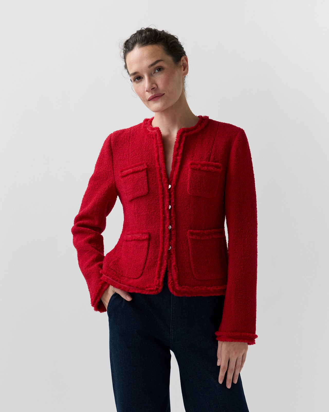 Essie Jacket in Red Boucle Tweed