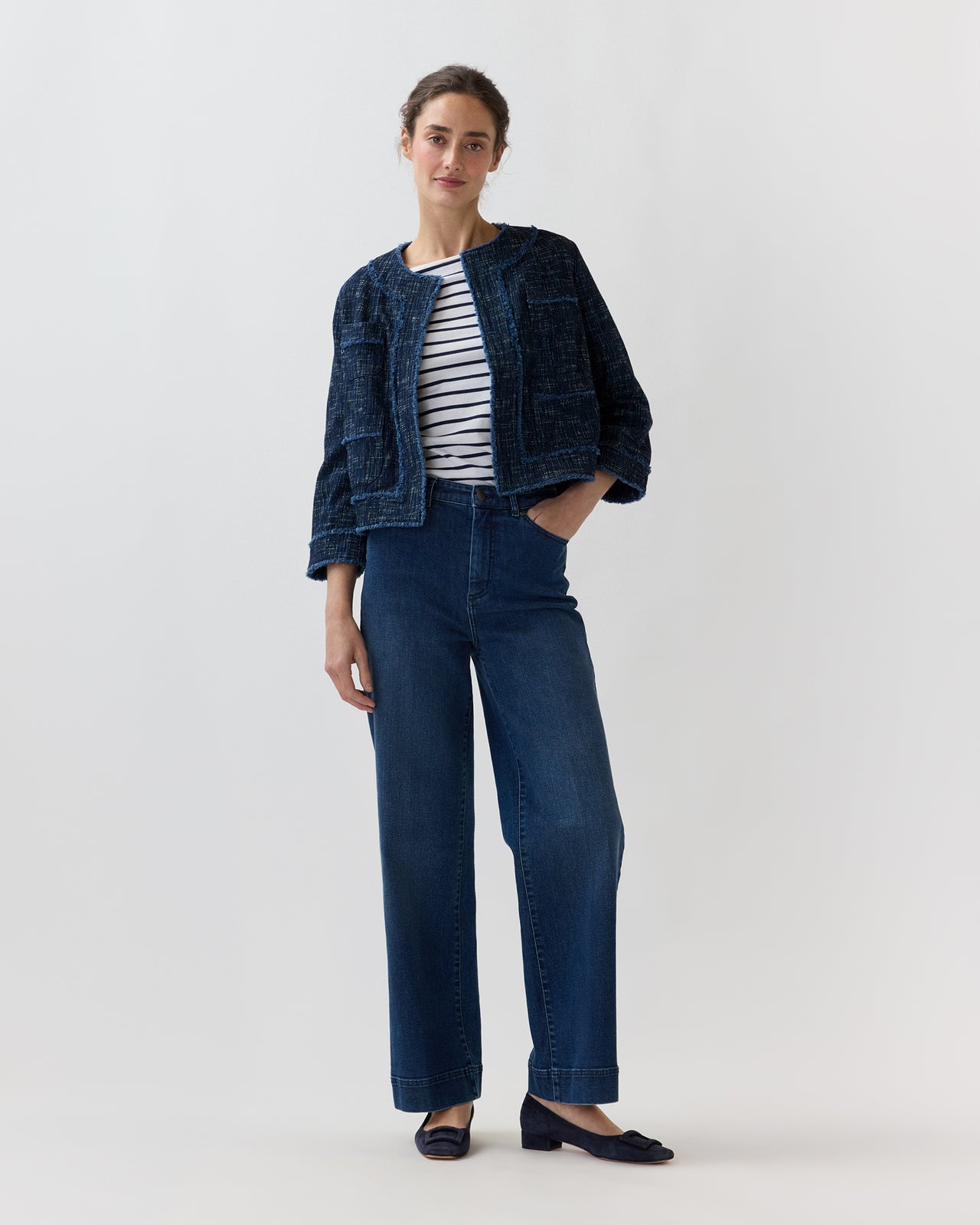 Kiki Jacket in Indigo Tic-Weave Jacquard