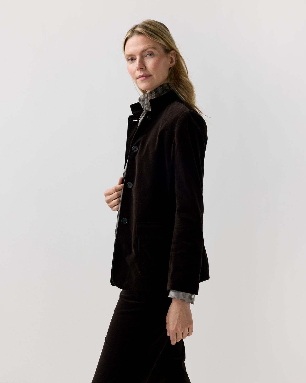 Marguerite Jacket in Chocolate Stretch Velveteen