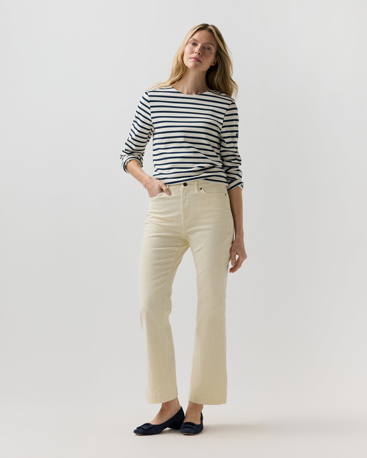 Kendall Flare 5-Pocket Jean in Ivory Stretch Corduroy