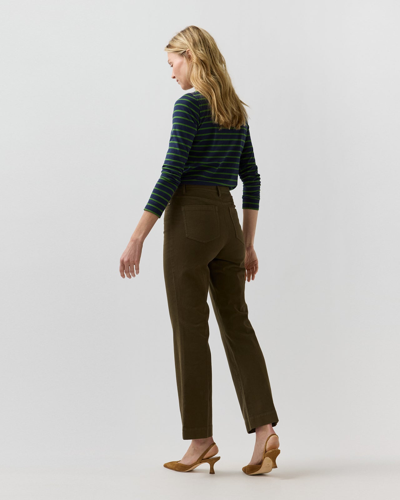 Kendall Flare 5-Pocket Jean in Moss Stretch Moleskin