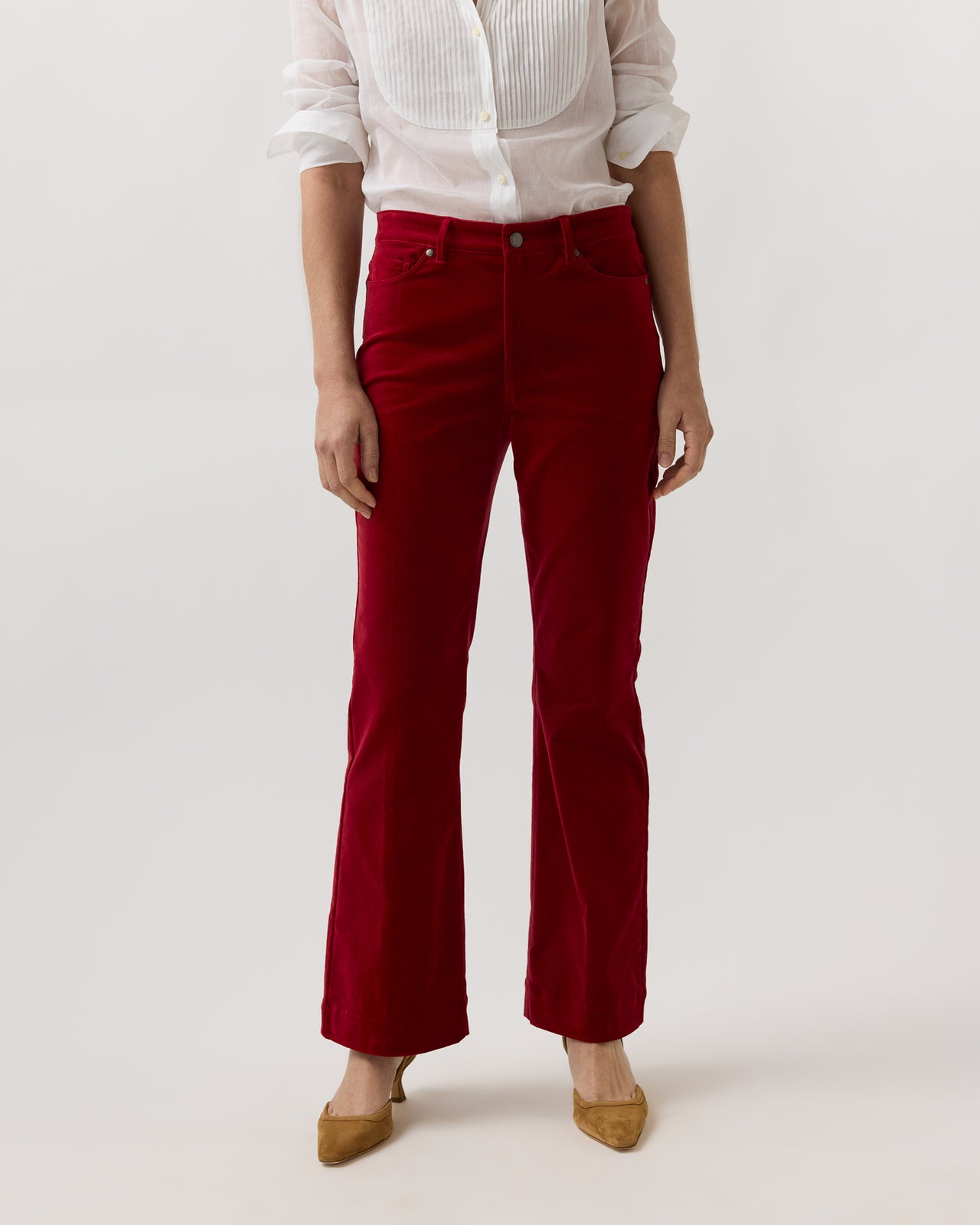 Kendall Flare 5-Pocket Jean in Red Stretch Velveteen