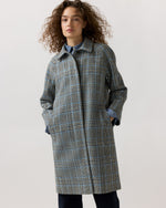 Load image into Gallery viewer, Balmacaan Coat in Grey/Sky Glen Plaid Harris Tweed
