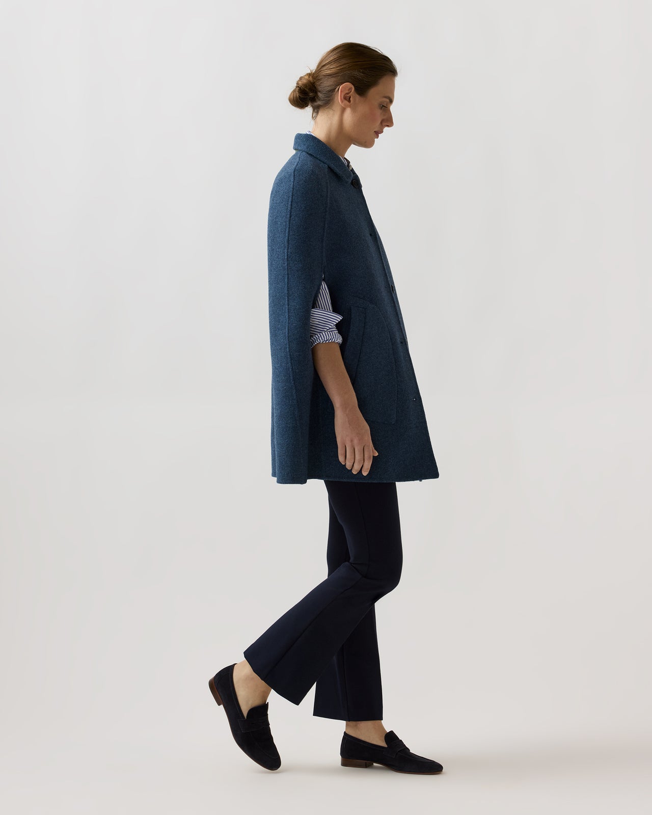 Reversible Bennet Tailored Cape in Lovat/Denim Double-Faced Wool