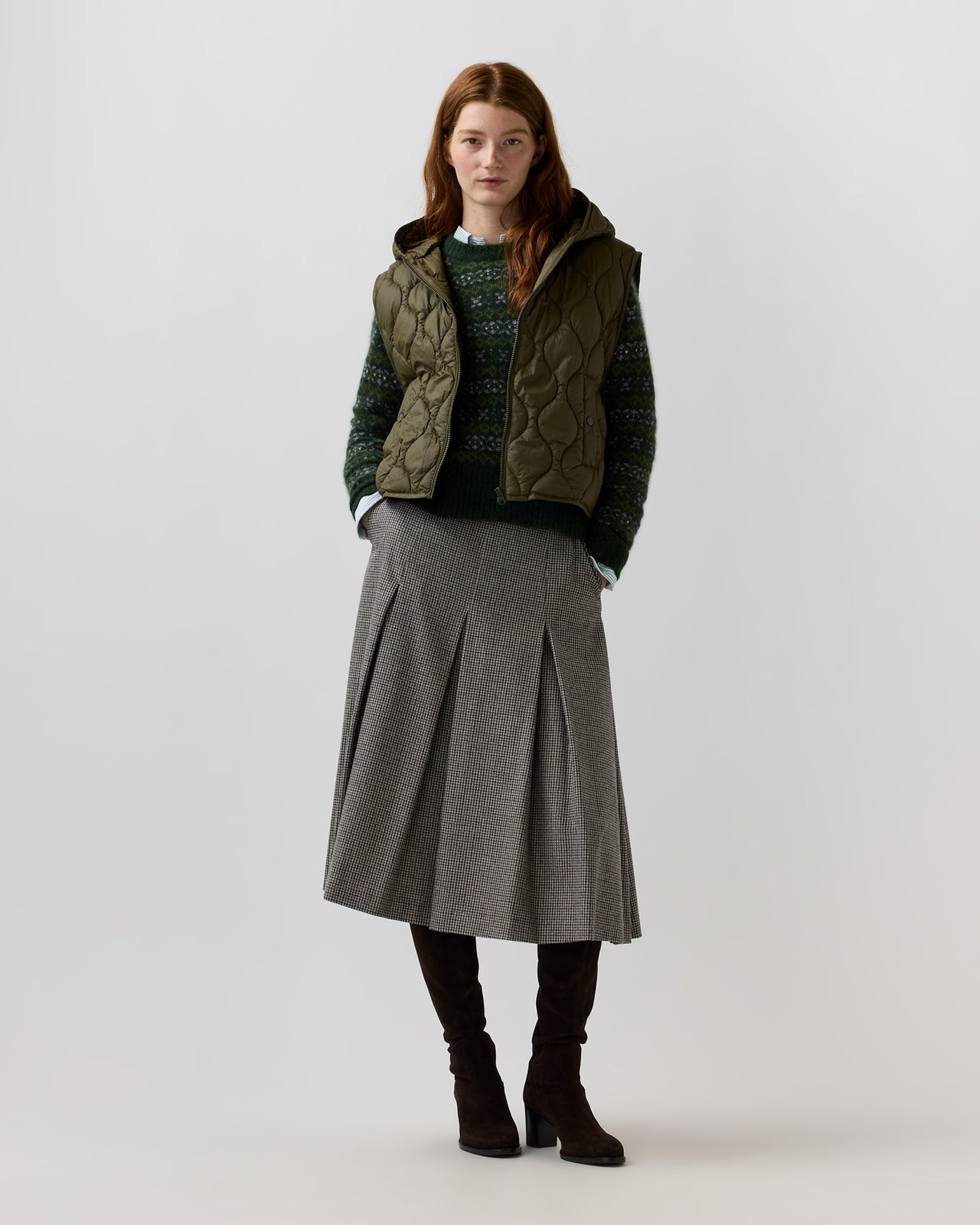 Jenny Cashball Hooded Vest in Olive Nylon